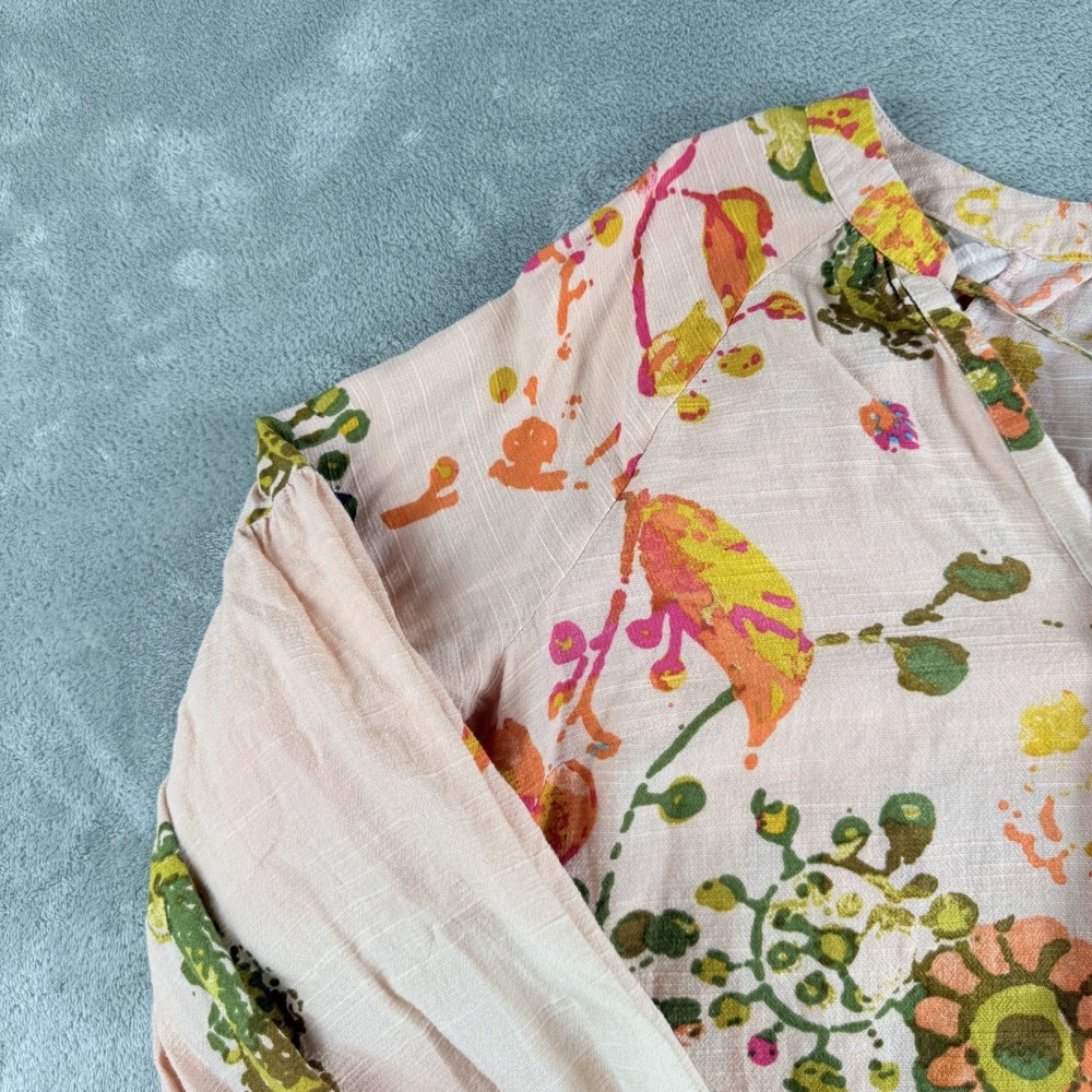 Melissa McCarthy Seven7 Top Womens Large Pink Floral Tasseled Puff Sleeve Boho - Picture 5 of 13
